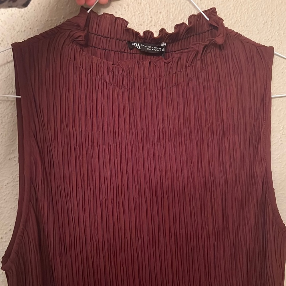 Pleated blouse from Zara NWT with ruffle round neck